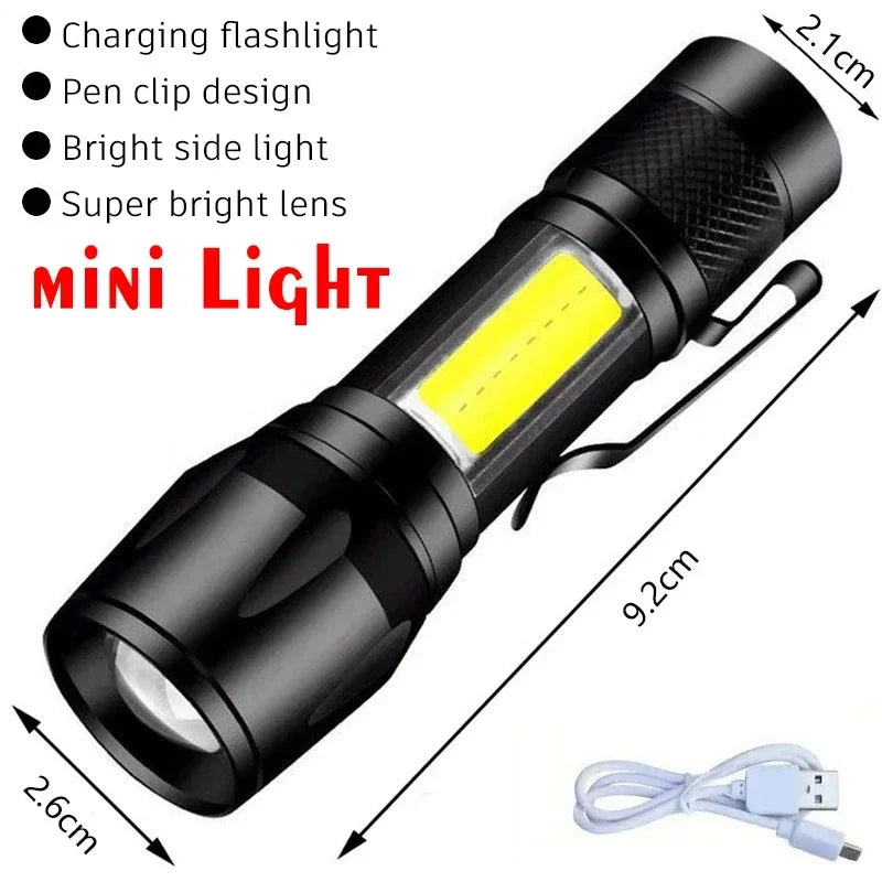Powerful Mini COB LED Keychain Flashlight USB C Rechargeable Hanging Work Light Waterproof Keyring Camping Walking Pocket Lamp