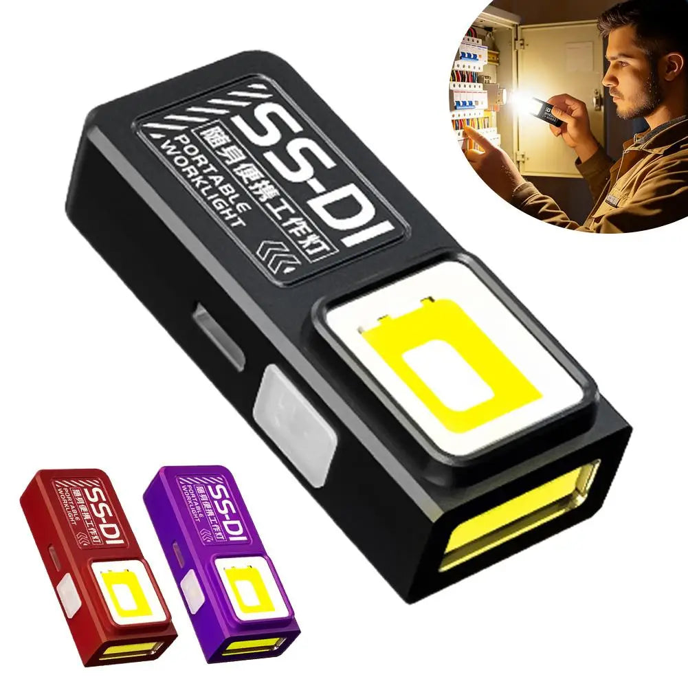 Powerful Mini COB LED Keychain Flashlight USB C Rechargeable Hanging Work Light Waterproof Keyring Camping Walking Pocket Lamp