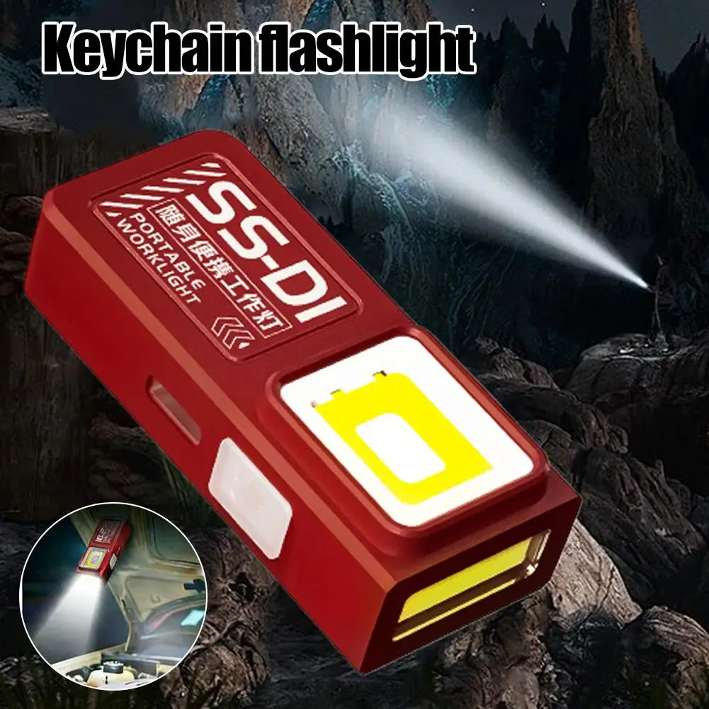 Powerful Mini COB LED Keychain Flashlight USB C Rechargeable Hanging Work Light Waterproof Keyring Camping Walking Pocket Lamp