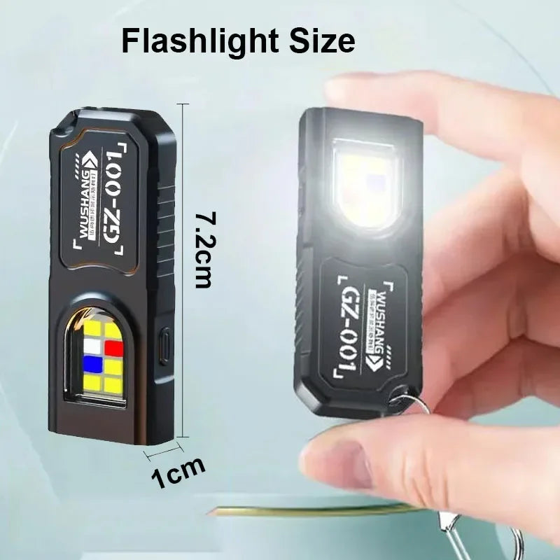 Powerful Mini COB LED Keychain Flashlight USB C Rechargeable Hanging Work Light Waterproof Keyring Camping Walking Pocket Lamp