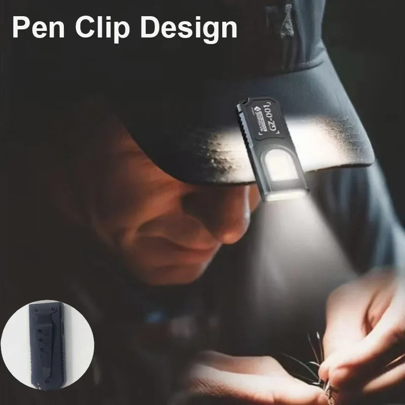 Powerful Mini COB LED Keychain Flashlight USB C Rechargeable Hanging Work Light Waterproof Keyring Camping Walking Pocket Lamp