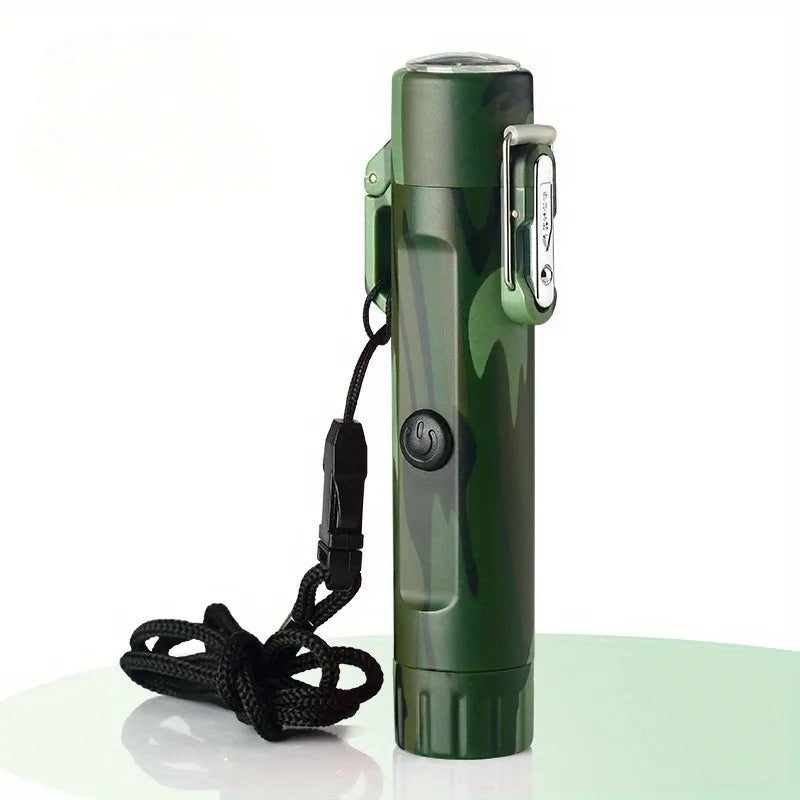 Electric Windproof Metal Lighter Flameless Dual Arc Plasma Rechargeable USB Waterproof Lighter with Flashlight Outdoor Tools