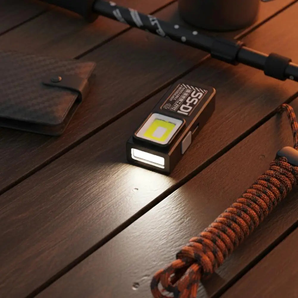 Powerful Mini COB LED Keychain Flashlight USB C Rechargeable Hanging Work Light Waterproof Keyring Camping Walking Pocket Lamp