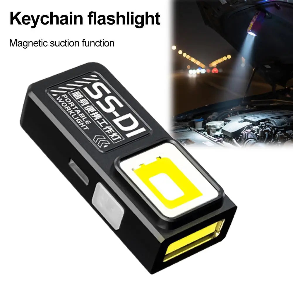 Powerful Mini COB LED Keychain Flashlight USB C Rechargeable Hanging Work Light Waterproof Keyring Camping Walking Pocket Lamp
