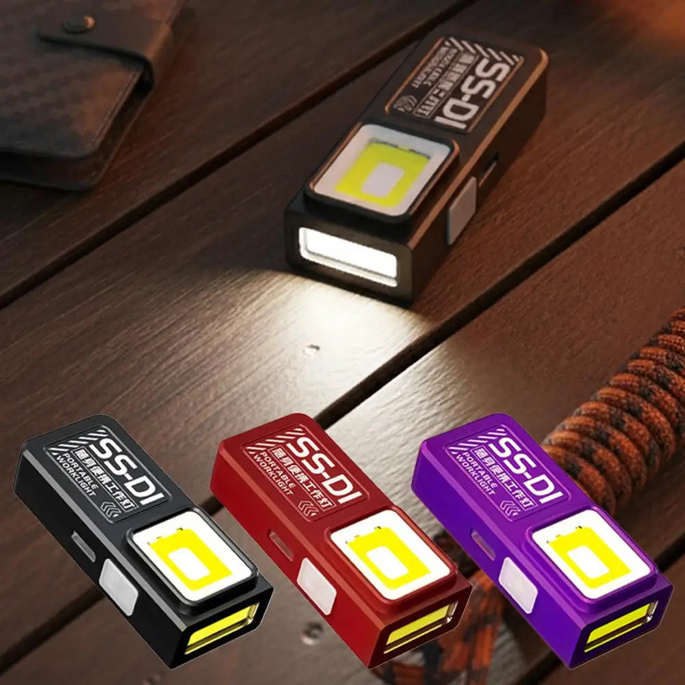 Powerful Mini COB LED Keychain Flashlight USB C Rechargeable Hanging Work Light Waterproof Keyring Camping Walking Pocket Lamp