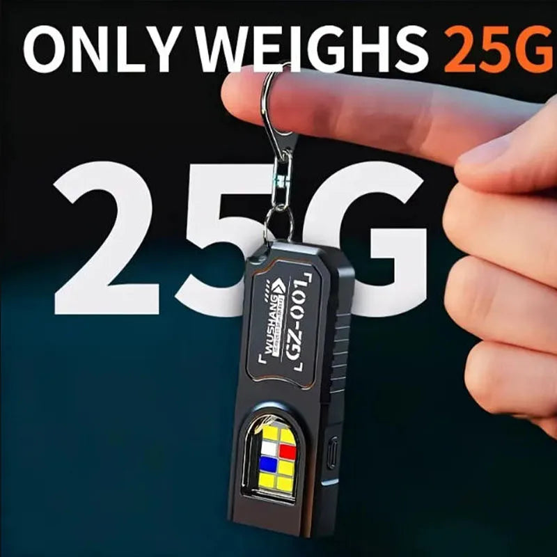 Powerful Mini COB LED Keychain Flashlight USB C Rechargeable Hanging Work Light Waterproof Keyring Camping Walking Pocket Lamp